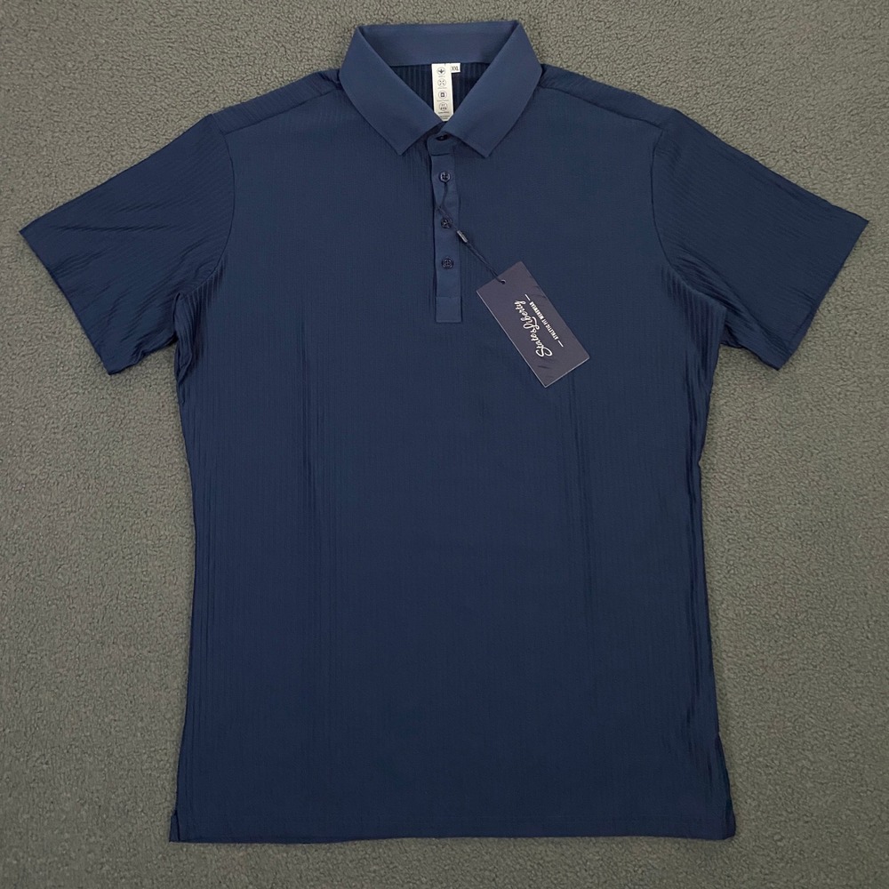 State & Liberty Seersucker Polo Shirt Mens 2XL Navy Athletic Fit Tech Golf